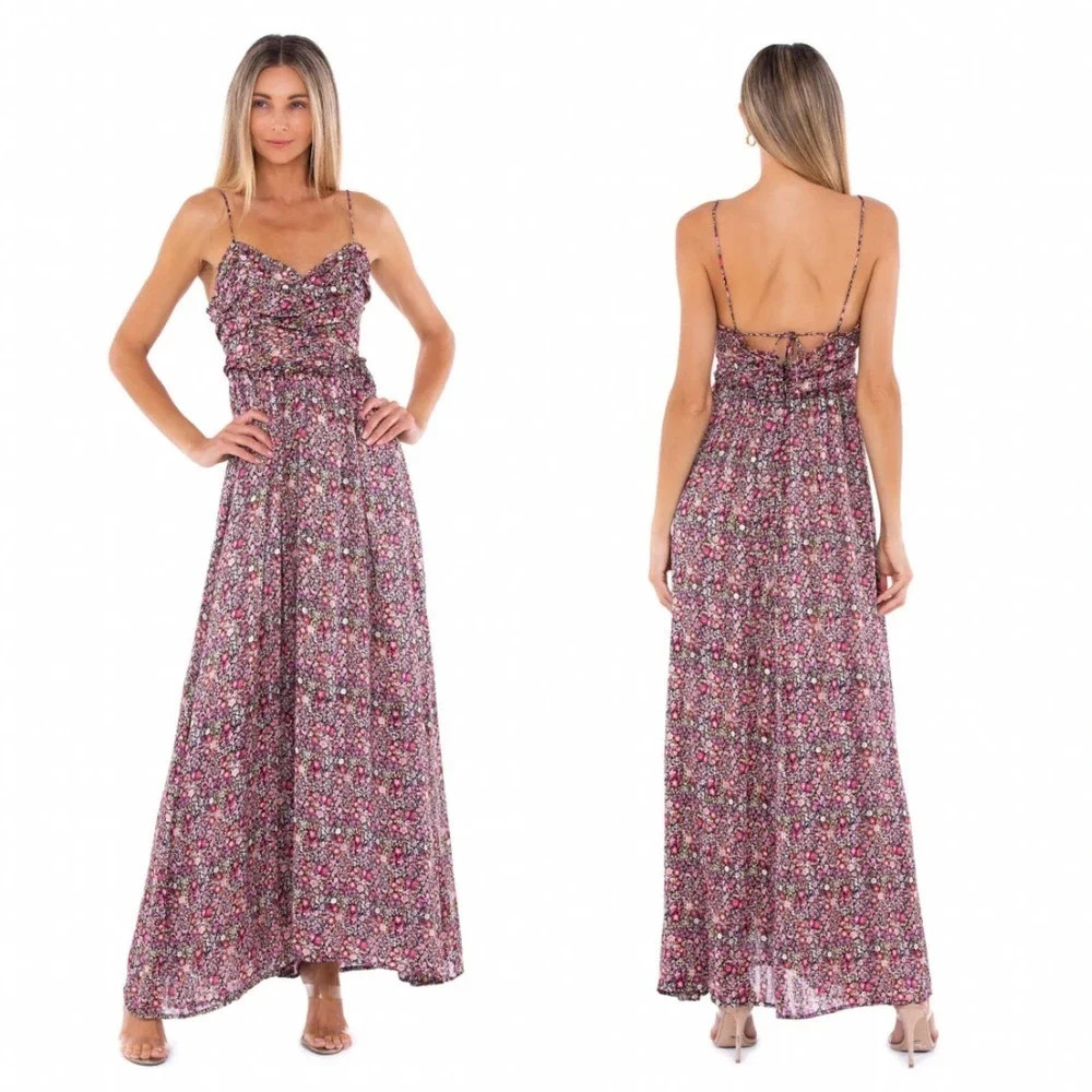 For Love & Lemons Joelle Maxi‎ Dress Pink Floral Print